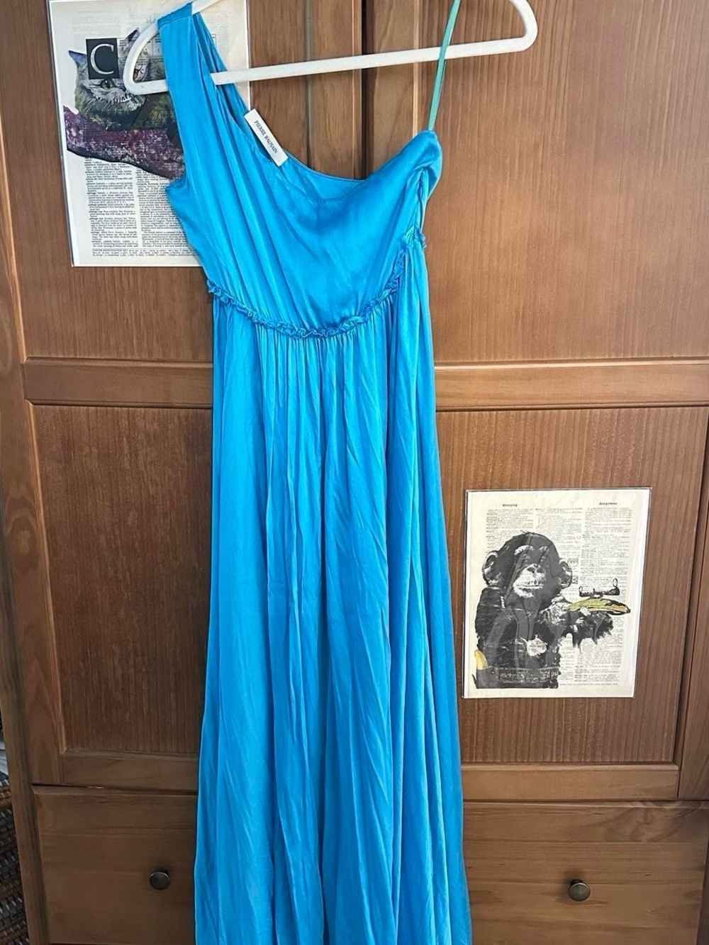 Balmain Turquoise One-Shoulder Maxi Dress